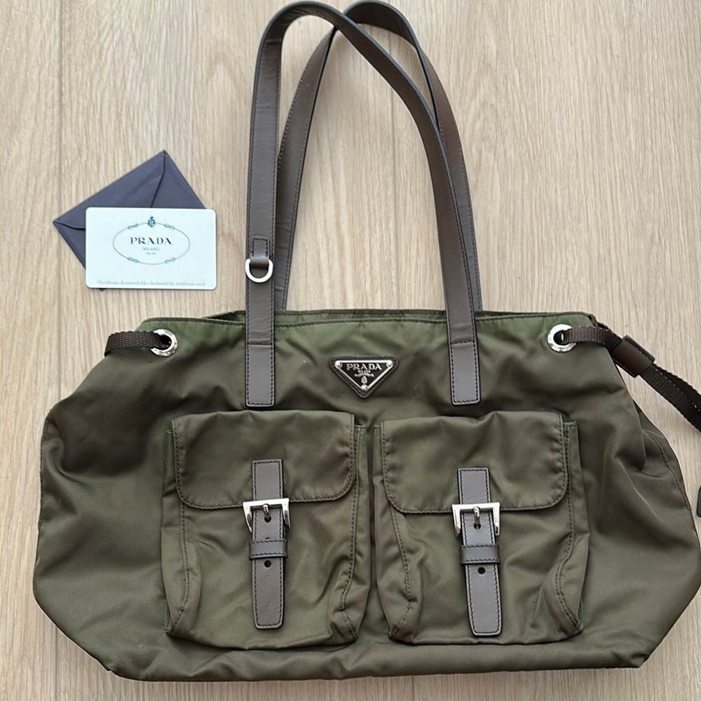 Prada Tessuto Nylon Khaki Tote Bag (c.2007) - Good/Fair condition